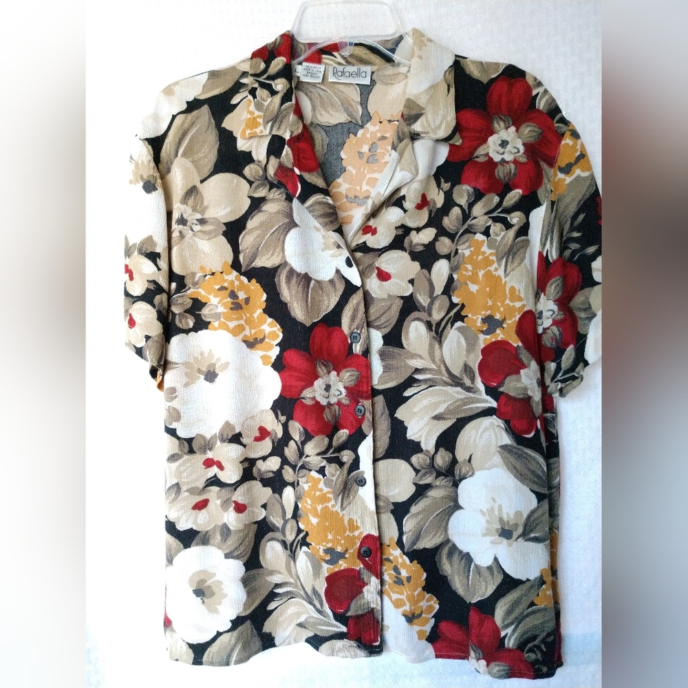 Rafaella Floral Hawaiian Shirt Blouse Short Sleeve Size Large Chest 42"